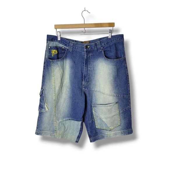 Vintage Y2K Raw Blue Baggy Denim Shorts Mens 38 Skater Hip Hop Streetwear Korea - Picture 1 of 9